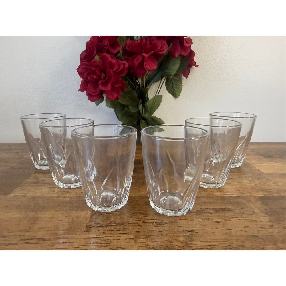 Vintage Vetravir Italy Clear Swirl Tumblers Set of 6 Heavy Bar Glasses Barware